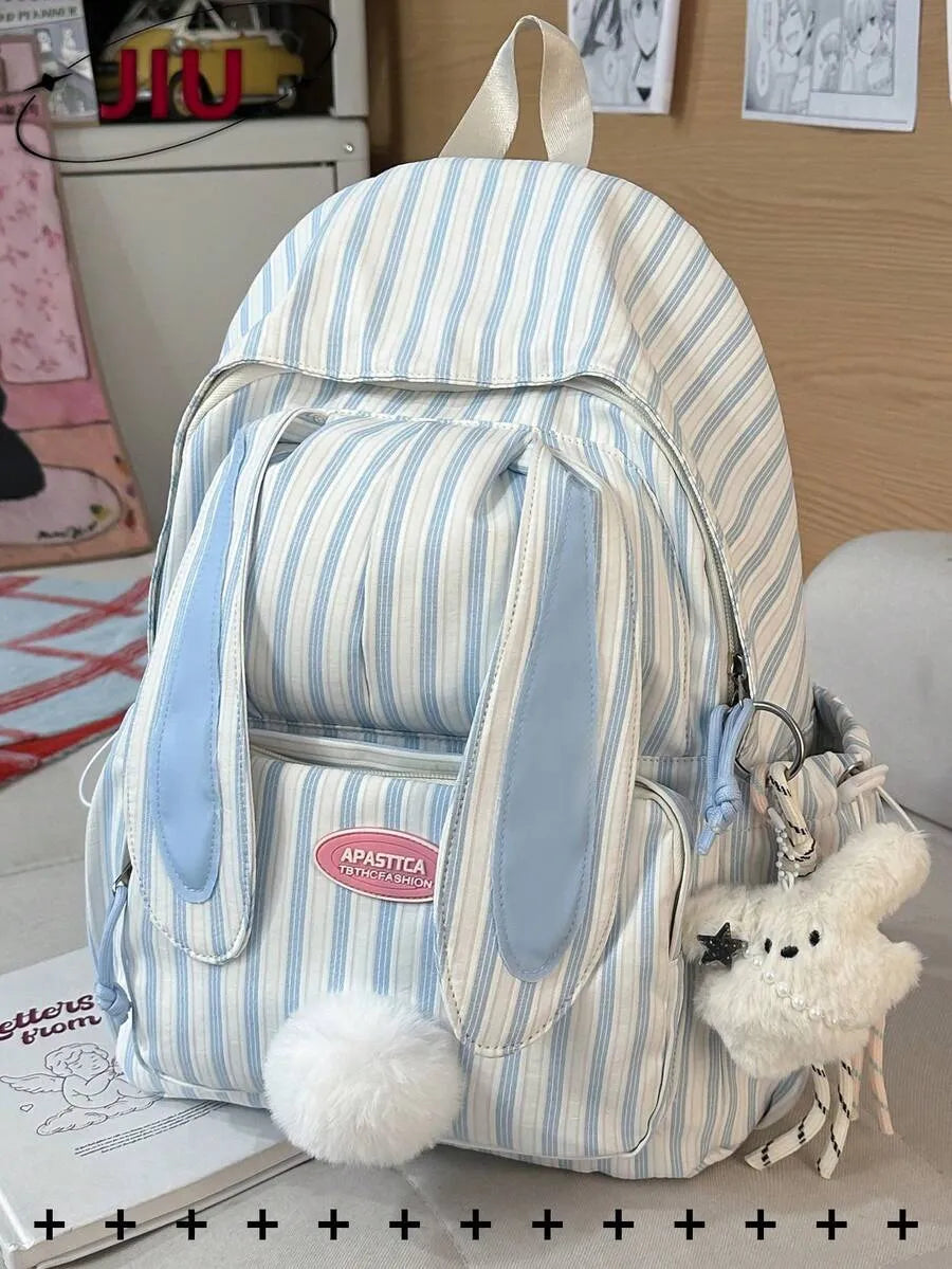 SHEIN حقيبة ظهر نسائية متعددة الأقسام بأذني أرنب للكمبيوتر المحمول من النايلون