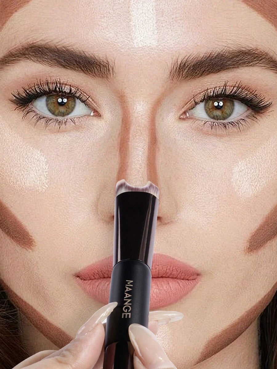 SHEIN MAANGE  فرشاة مكياج احترافية برأسين لتحديد الأنف وتوزيع الهايلايتر لون أسود