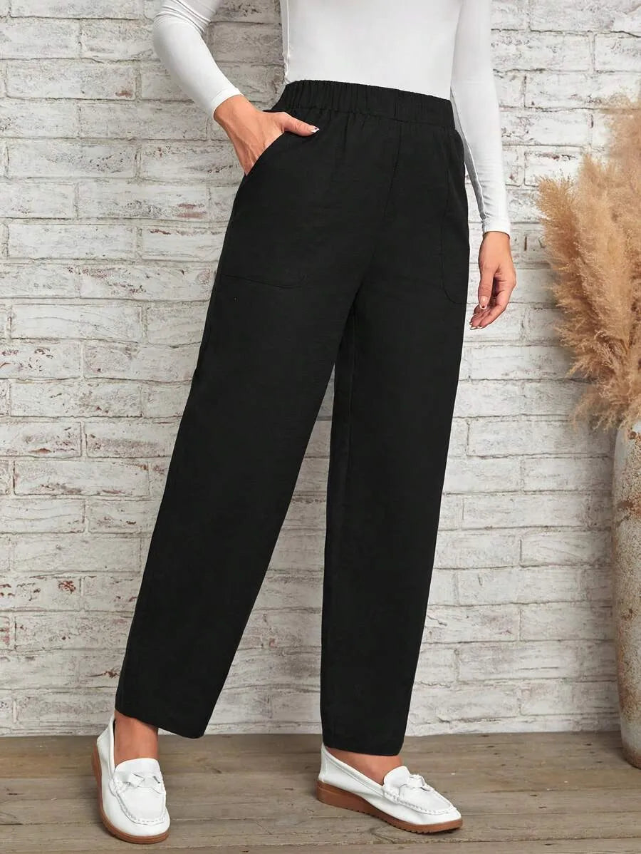 SHEIN بنطلون نسائي قطني بخصر مرن للارتداء اليومي