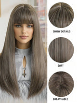 SHEIN باروكة شعر مستقيم بني مع غرة