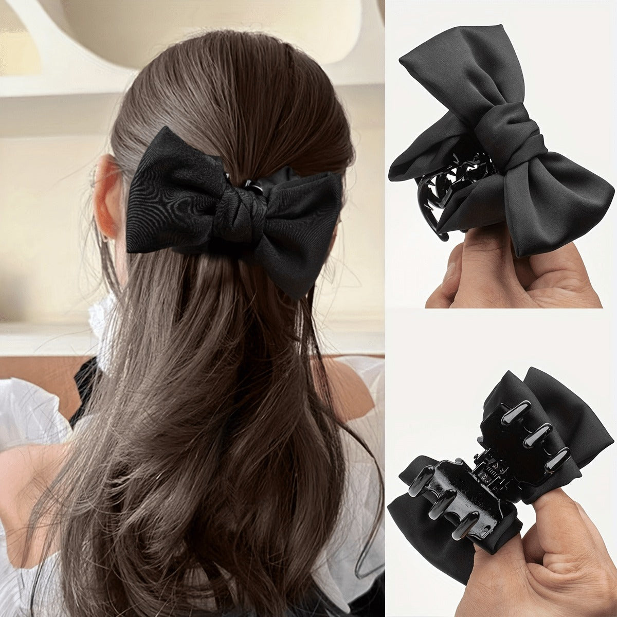 SHEIN مشبك شعر بفيونكة ساتان أنيقة لون أسود