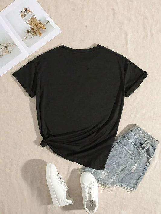 SHEIN Milano Italy تيشيرت نسائي أسود بطباعة