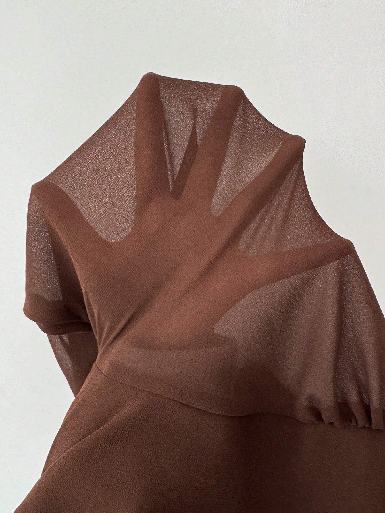 SHEIN Elenzga فستان شيفون بني أنيق بأكمام فانوس وطوق مكشكش وربطة خصر