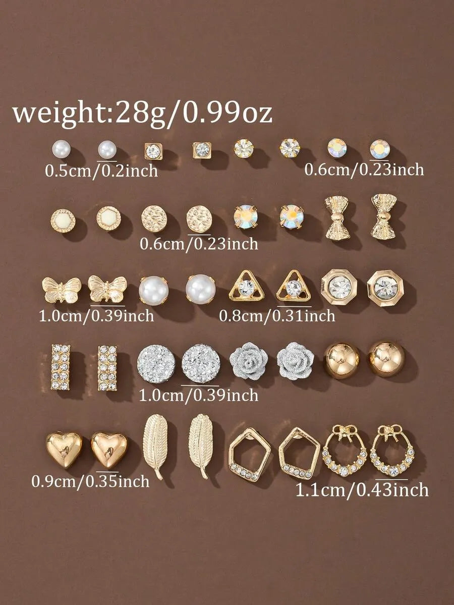 SHEIN طقم أقراط راين فراشة وقلب وزهرة 20 زوج