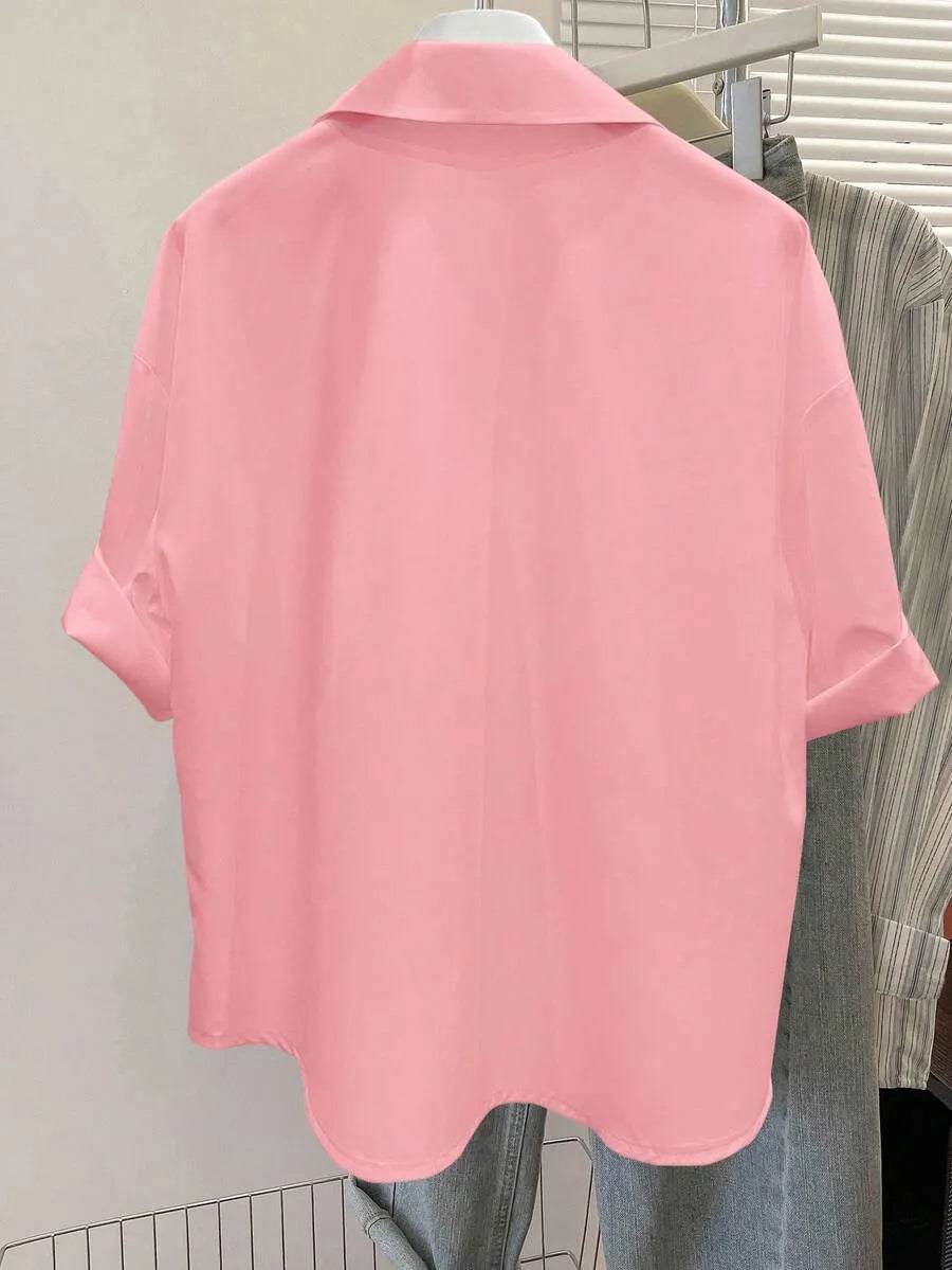 SHEIN Resyla بلوزة كاجوال بأكمام مدلفنة بلون سادة للنساء