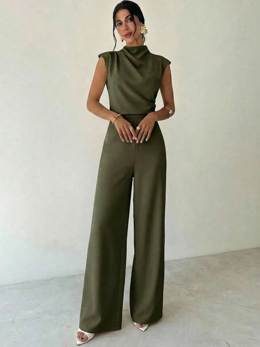 SHEIN Firerie جمبسوت نسائي كاجوال بأكمام قصيرة وبنطال واسع