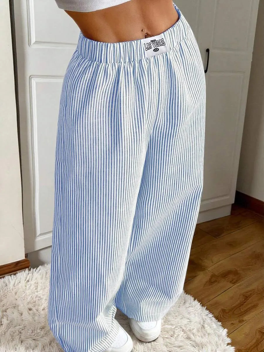 SHEIN EZwear بنطلون نسائي مخطط واسع الساق