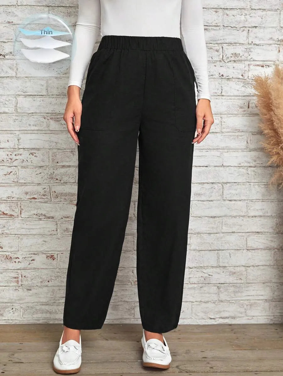 SHEIN بنطلون نسائي قطني بخصر مرن للارتداء اليومي