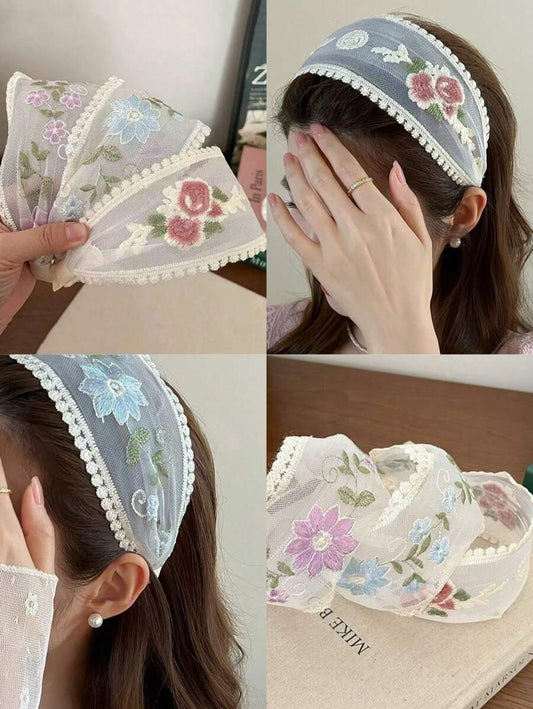 SHEIN طقم 3 عصابات رأس بتطريز ورد مزينة باللؤلؤ