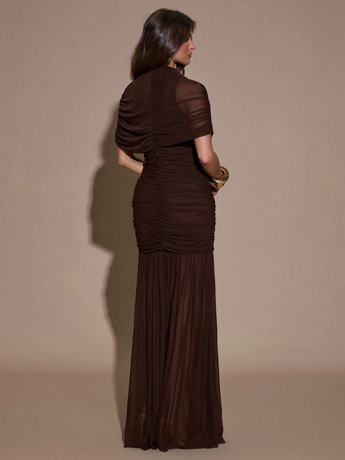 SHEIN BAE فستان بني ضيق مطوي أنيق