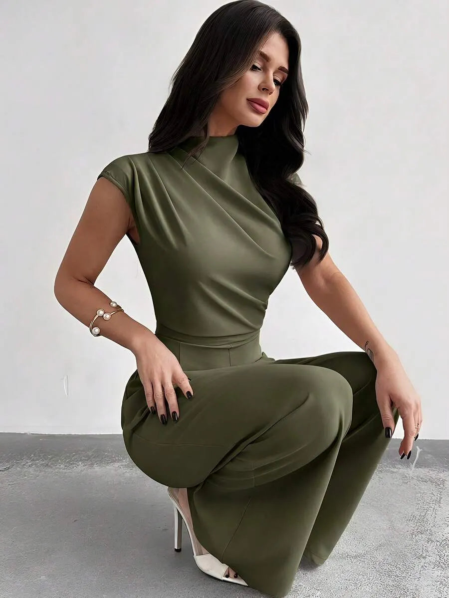 SHEIN Firerie جمبسوت نسائي كاجوال بأكمام قصيرة وبنطال واسع من