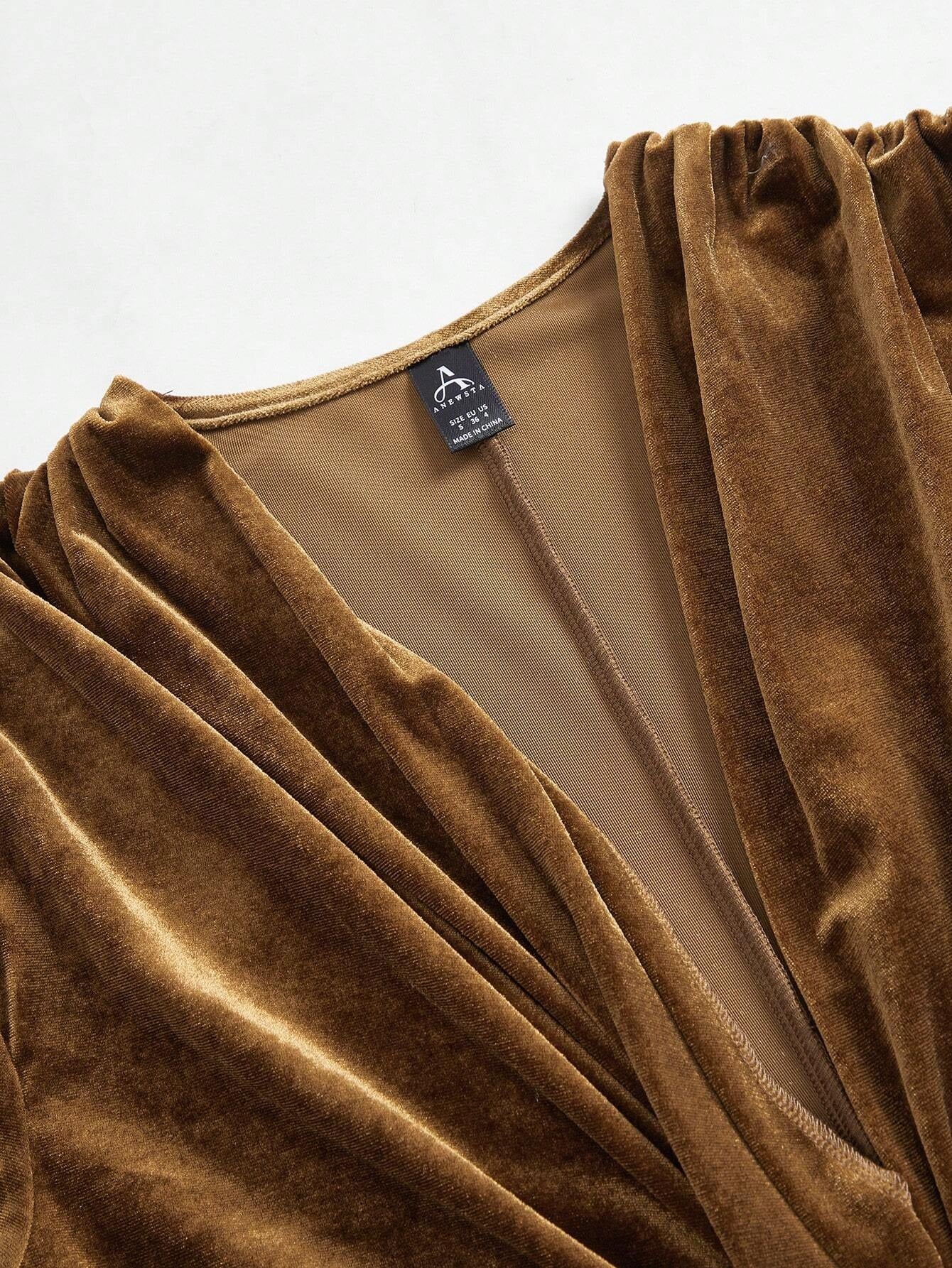SHEIN Anewsta فستان ناعم  حريري أنيق بني