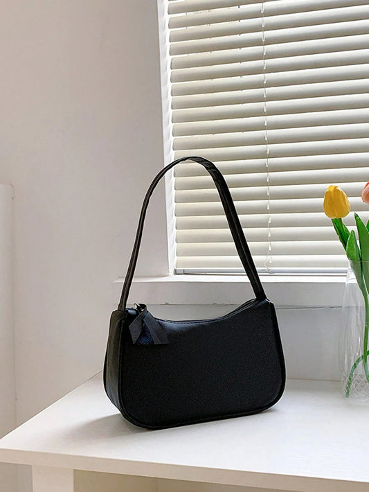 SHEIN حقيبة كتف صغيرة بلون أسود جلد كاجوال بسحاب