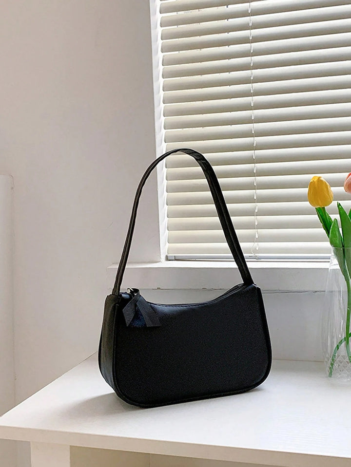 SHEIN حقيبة كتف صغيرة بلون أسود جلد كاجوال بسحاب