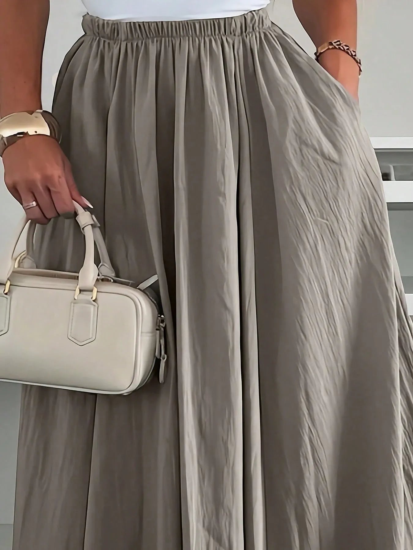SHEIN تنورة طويلة كاجوال بخصر مرتفع مطاطي وجيوب عملية