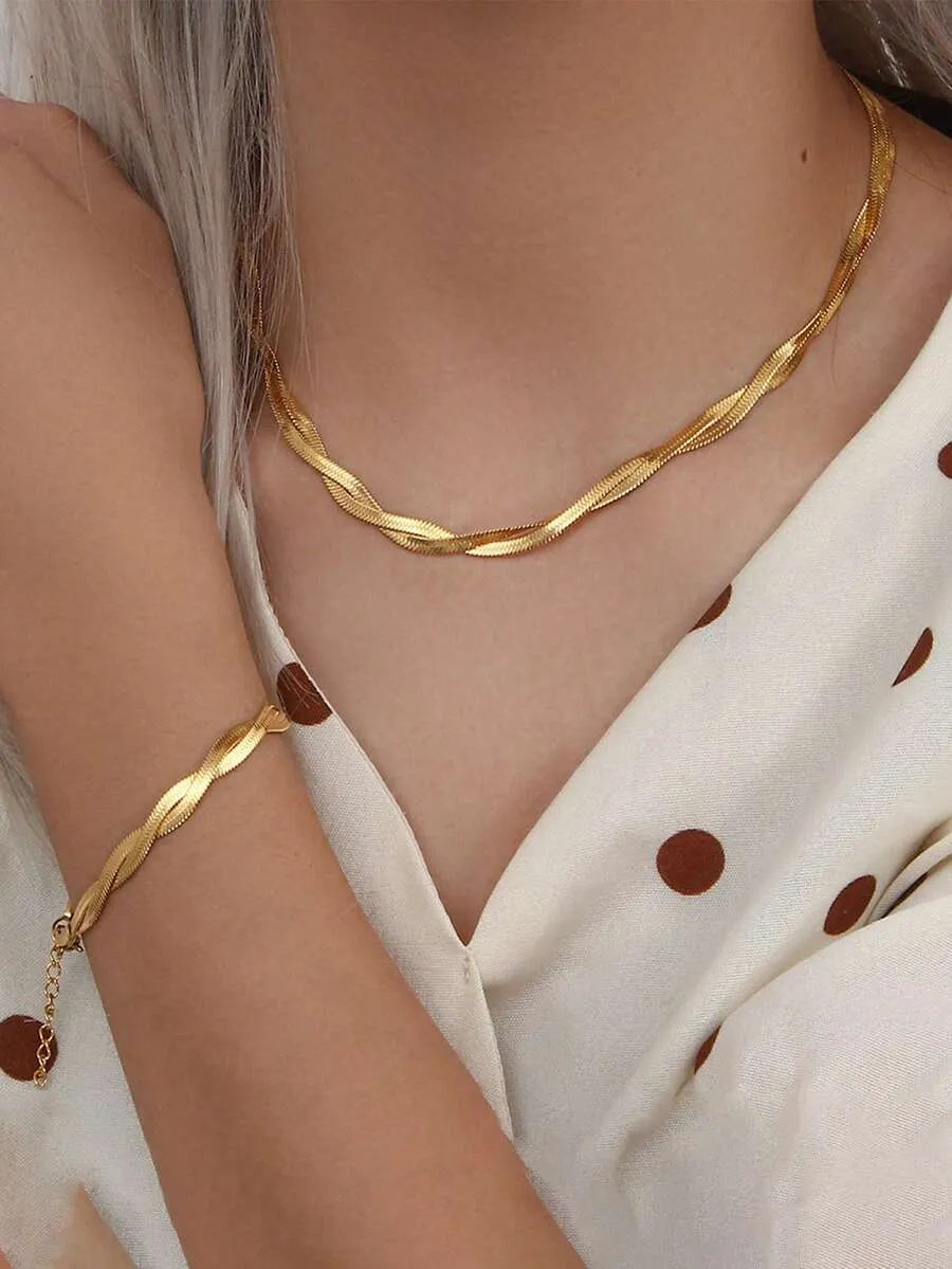 SHEIN RAYQUEEN طقم سلسلة وسوار نسائي من الفولاذ المقاوم للصدأ متعدد الألوان