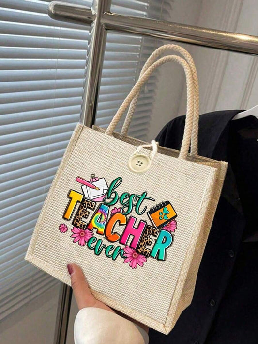 SHEIN حقيبة كتف كتان بطباعة كاكي