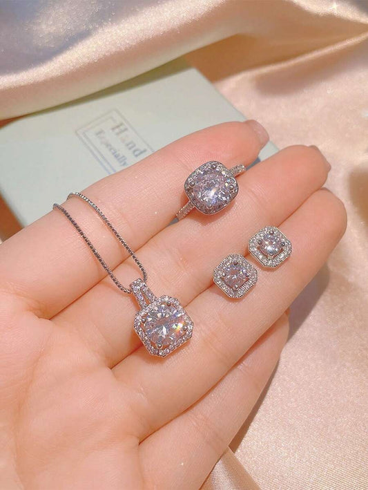 SHEIN طقم فضة 4 قطع مزين ألماس