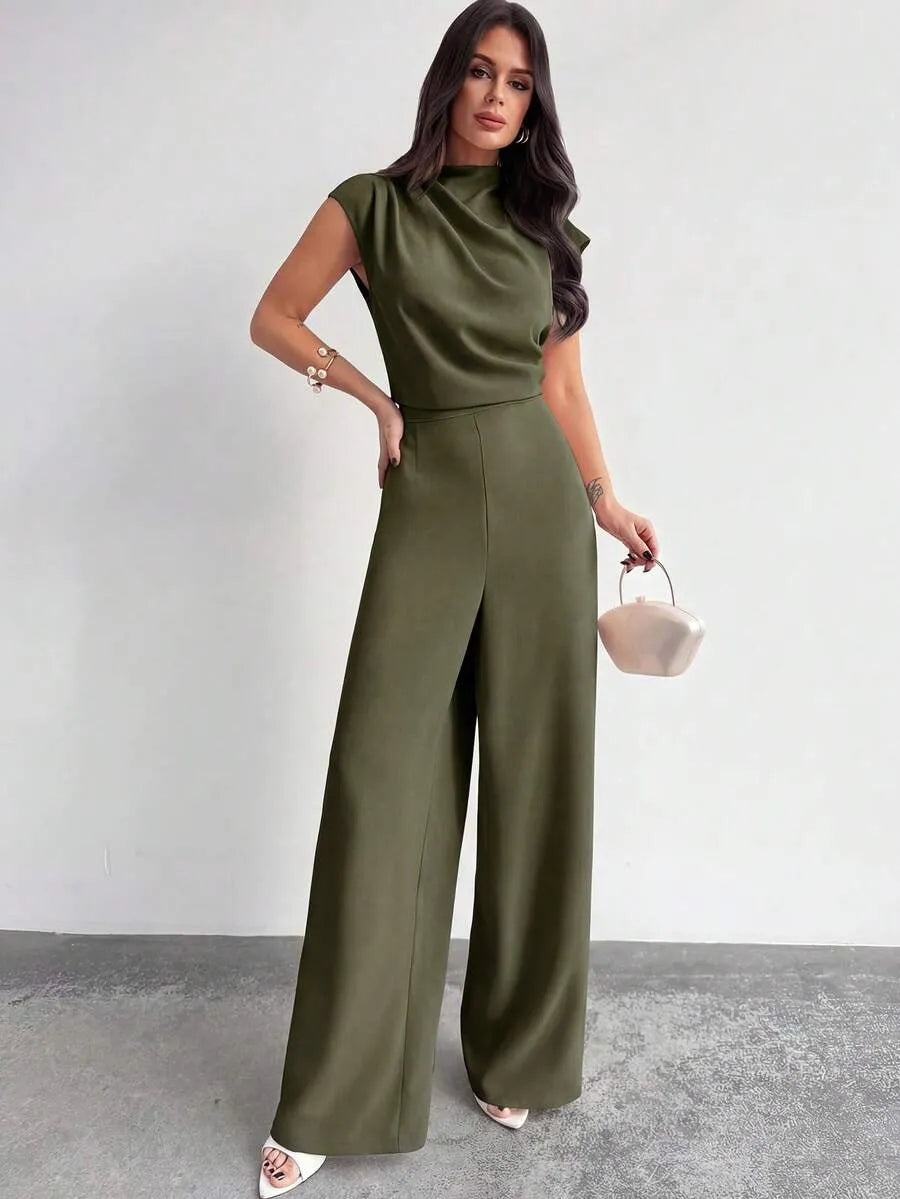 SHEIN Firerie جمبسوت نسائي كاجوال بأكمام قصيرة وبنطال واسع من