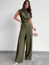 SHEIN Firerie جمبسوت نسائي كاجوال بأكمام قصيرة وبنطال واسع