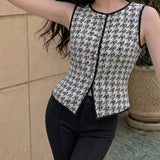 SHEIN MOD بنطلون نسائي بخصر عالٍ وتفاصيل خياطة وأرجل مقلوبة بلون أسود