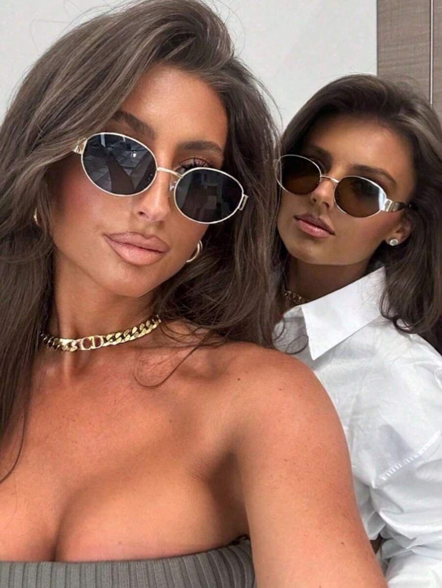 SHEIN نظارات بيضاوية بإطار معدني أنيق – 1 أو 2 قطعة
