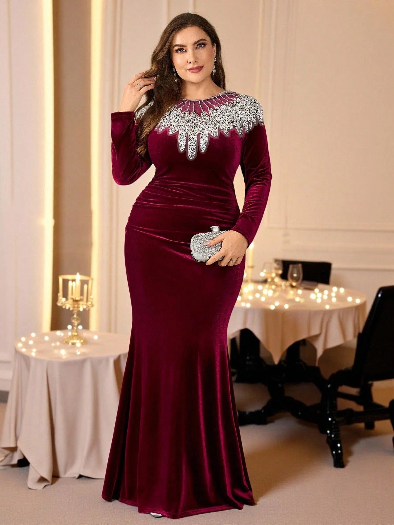 SHEIN Coutiva فستان سهرة رسمي مزخرف للمقاسات الكبيرة