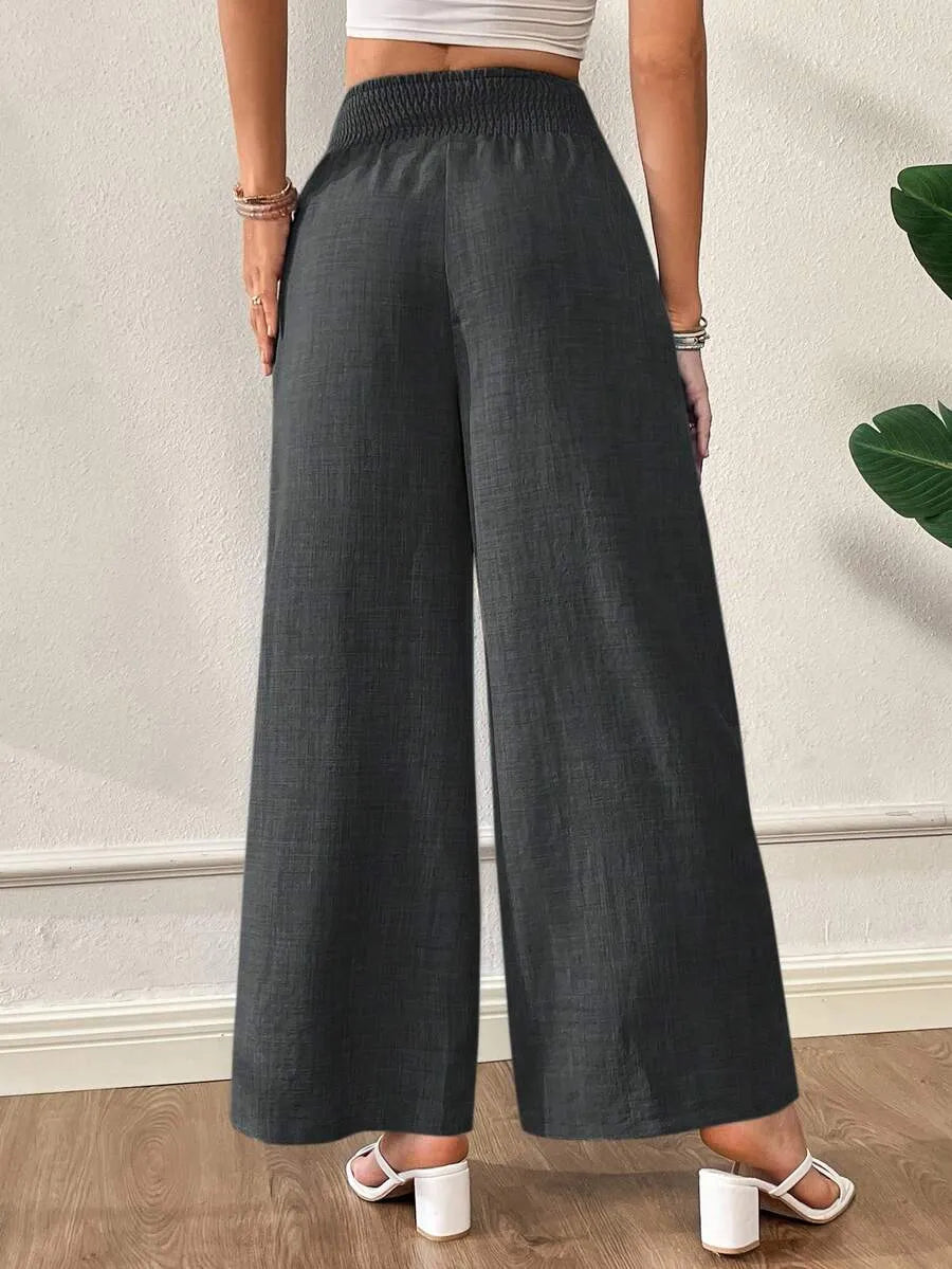 SHEIN Siren Gaze بنطلون نسائي واسع الساق بخصر عالٍ