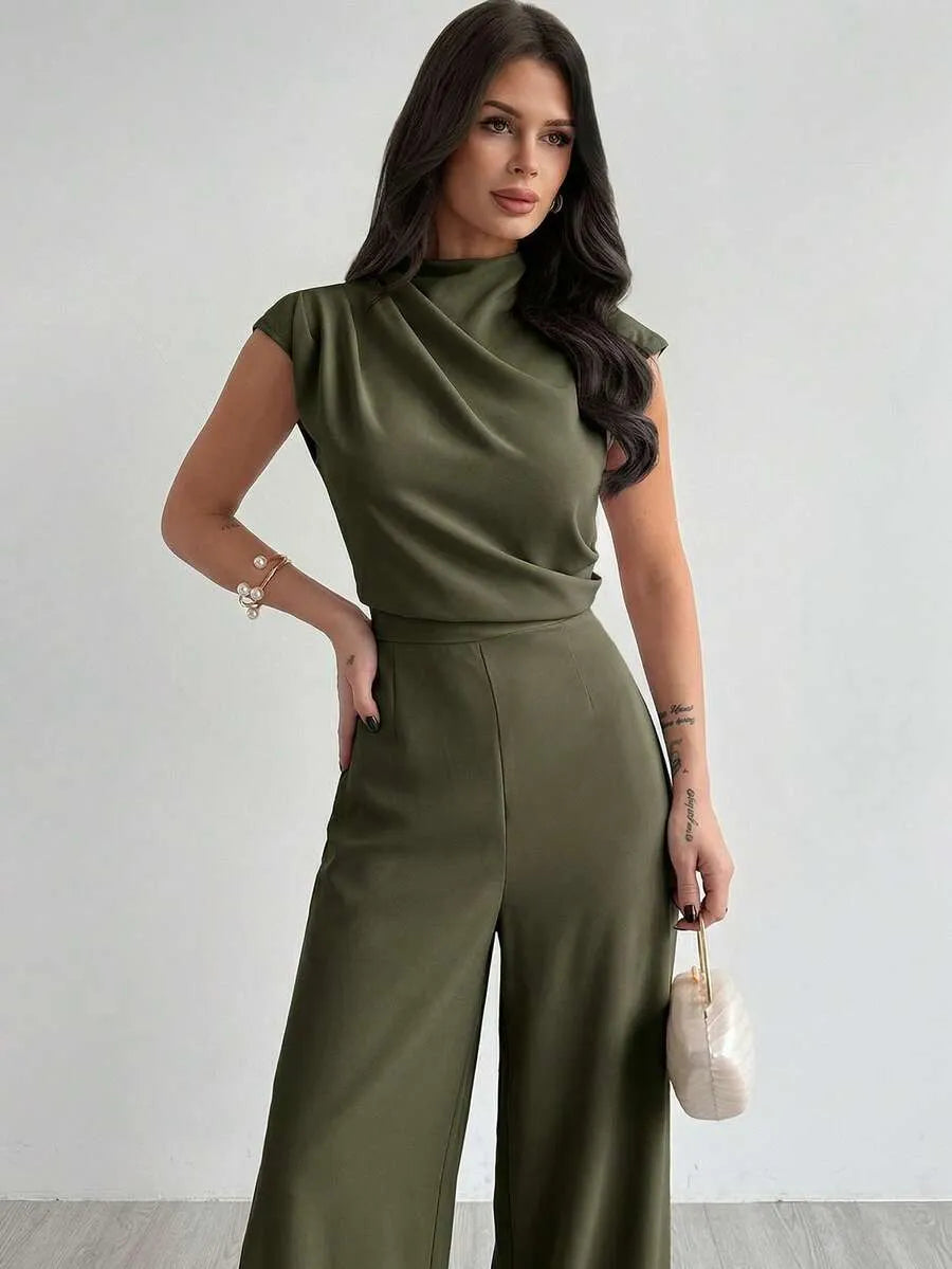 SHEIN Firerie جمبسوت نسائي كاجوال بأكمام قصيرة وبنطال واسع من