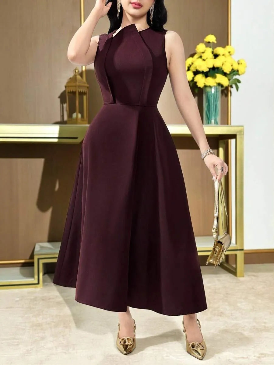 SHEIN Feyla فستان نسائي أنيق بدون أكمام بتصميم البراعم وخصر متوسط الطول