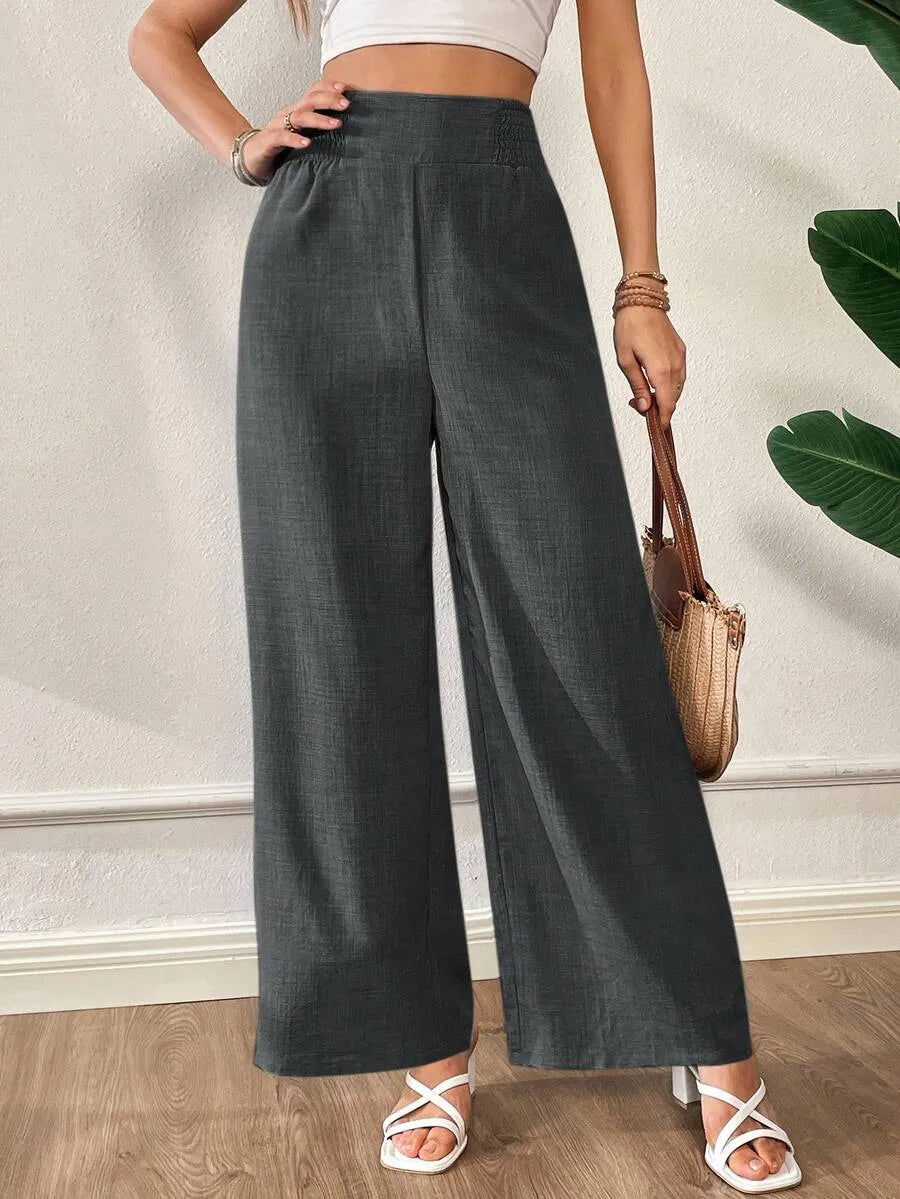 SHEIN Siren Gaze بنطلون نسائي واسع الساق بخصر عالٍ
