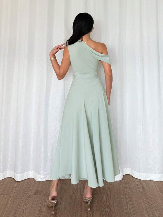 SHEIN Elenzga فستان صيفي أخضر زيتوني أنيق