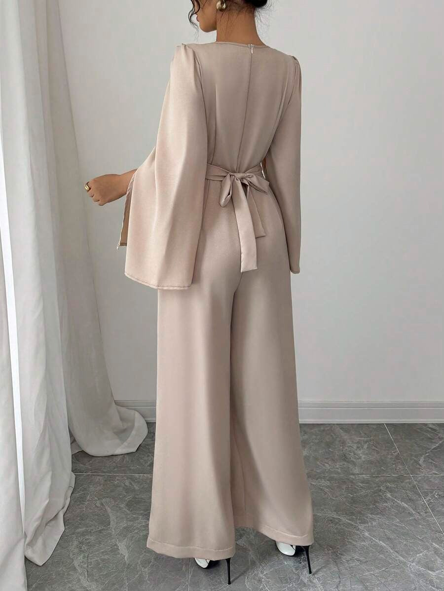 SHEIN Elenzga بدلة نسائية أنيقة بلون بيج