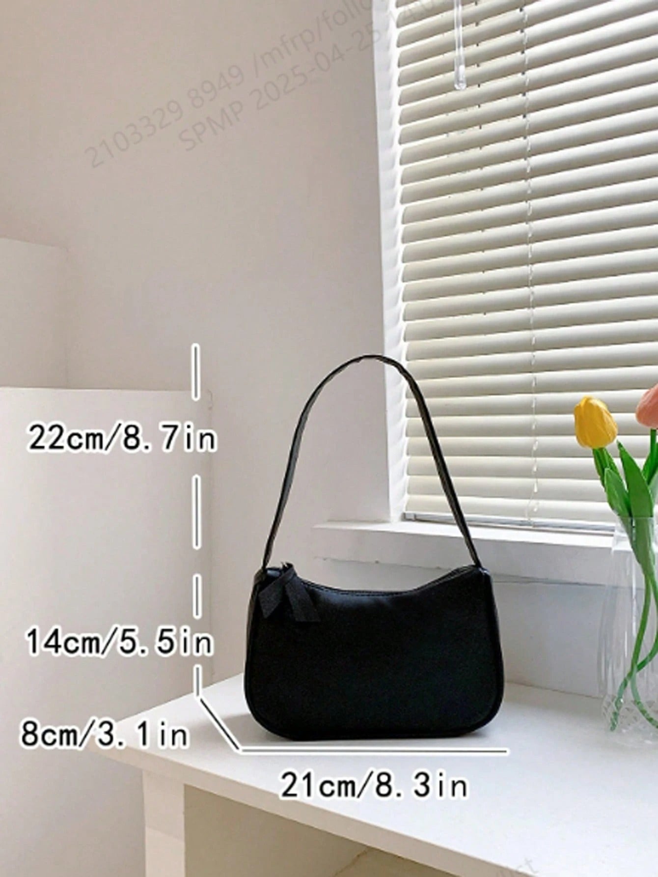 SHEIN حقيبة كتف صغيرة بلون أسود جلد كاجوال بسحاب