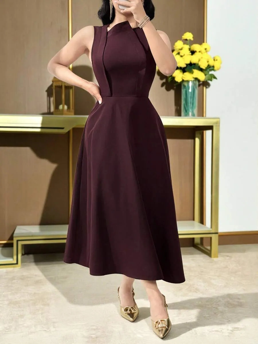 SHEIN Feyla فستان نسائي أنيق بدون أكمام بتصميم البراعم وخصر متوسط الطول