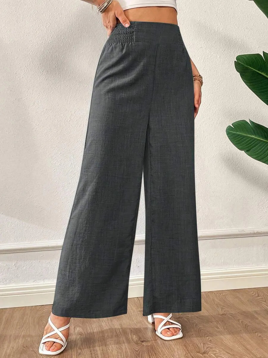 SHEIN Siren Gaze بنطلون نسائي واسع الساق بخصر عالٍ