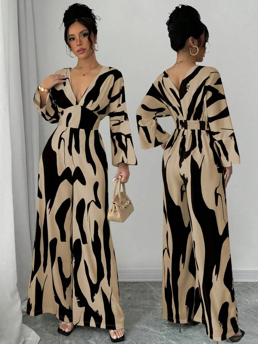 SHEIN Rafferiza جمبسوت نسائي بفتحة غير متناسقة وياقة وساق واسعة بلون كاكي