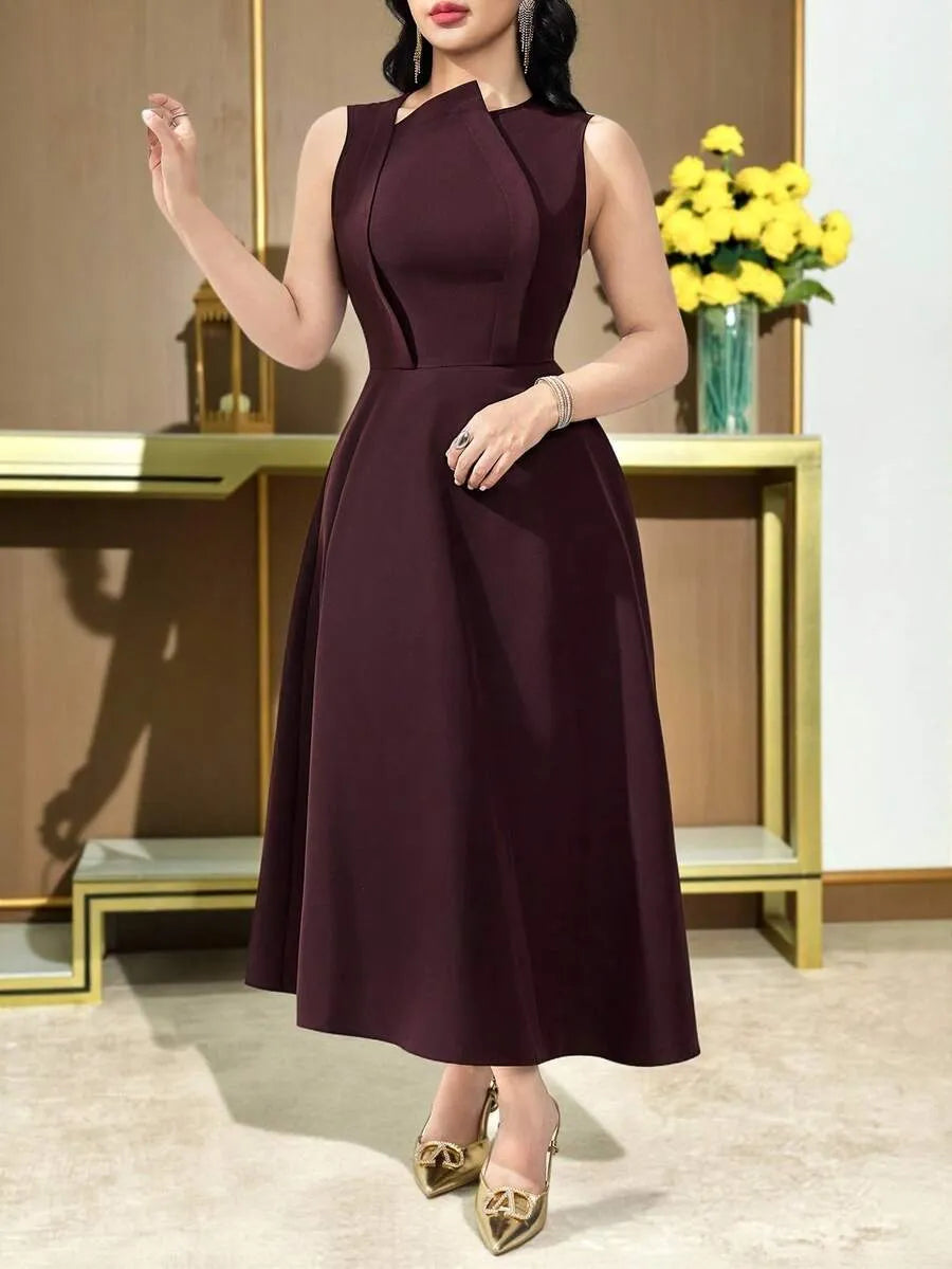 SHEIN Feyla فستان نسائي أنيق بدون أكمام بتصميم البراعم وخصر متوسط الطول