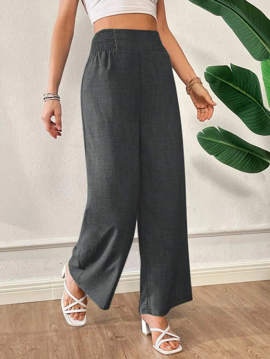 SHEIN Siren Gaze بنطلون نسائي واسع الساق بخصر عالٍ
