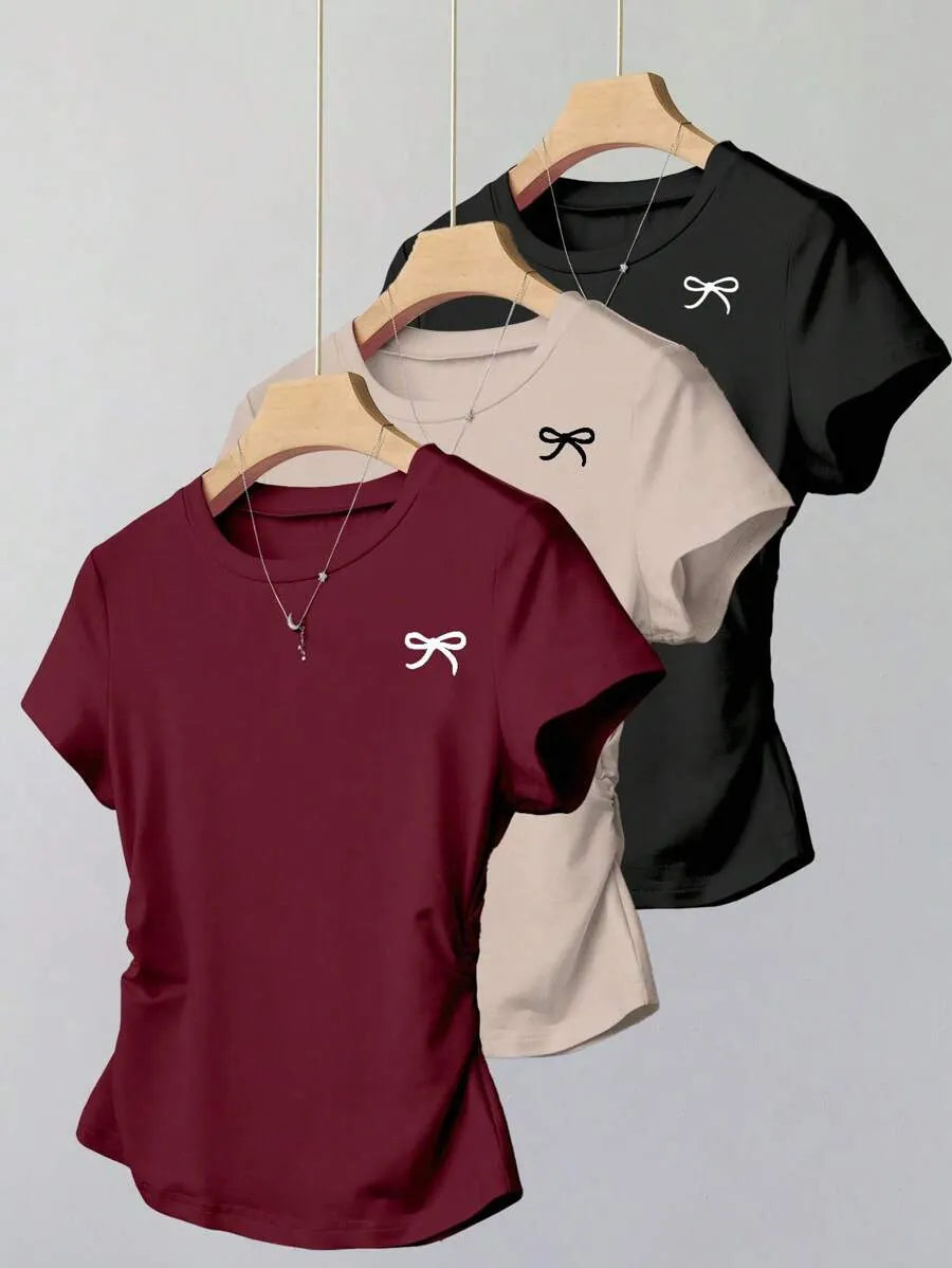 SHEIN INAWLY مجموعة 3 قطع تي شيرت نسائي بطبعات حيوانات وياقة دائرية متعدد الألوان