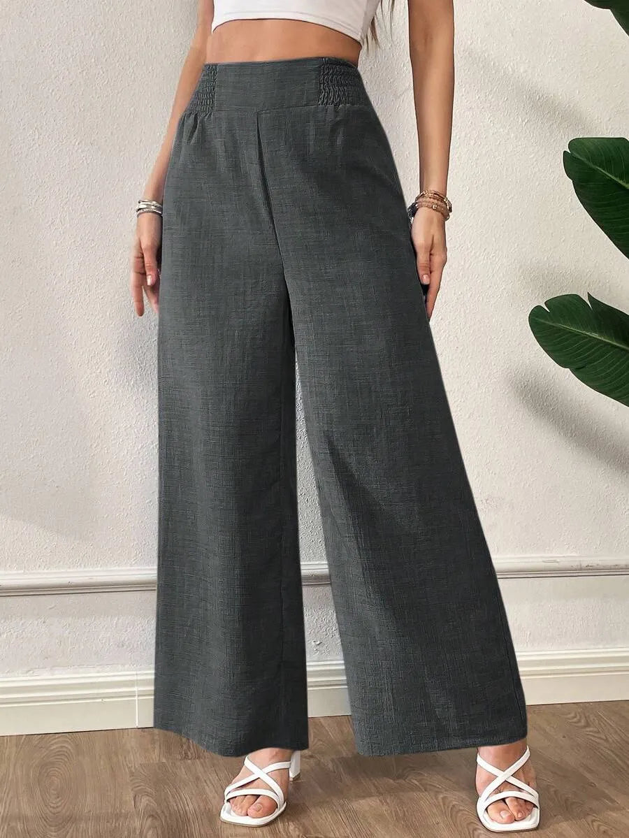 SHEIN Siren Gaze بنطلون نسائي واسع الساق بخصر عالٍ
