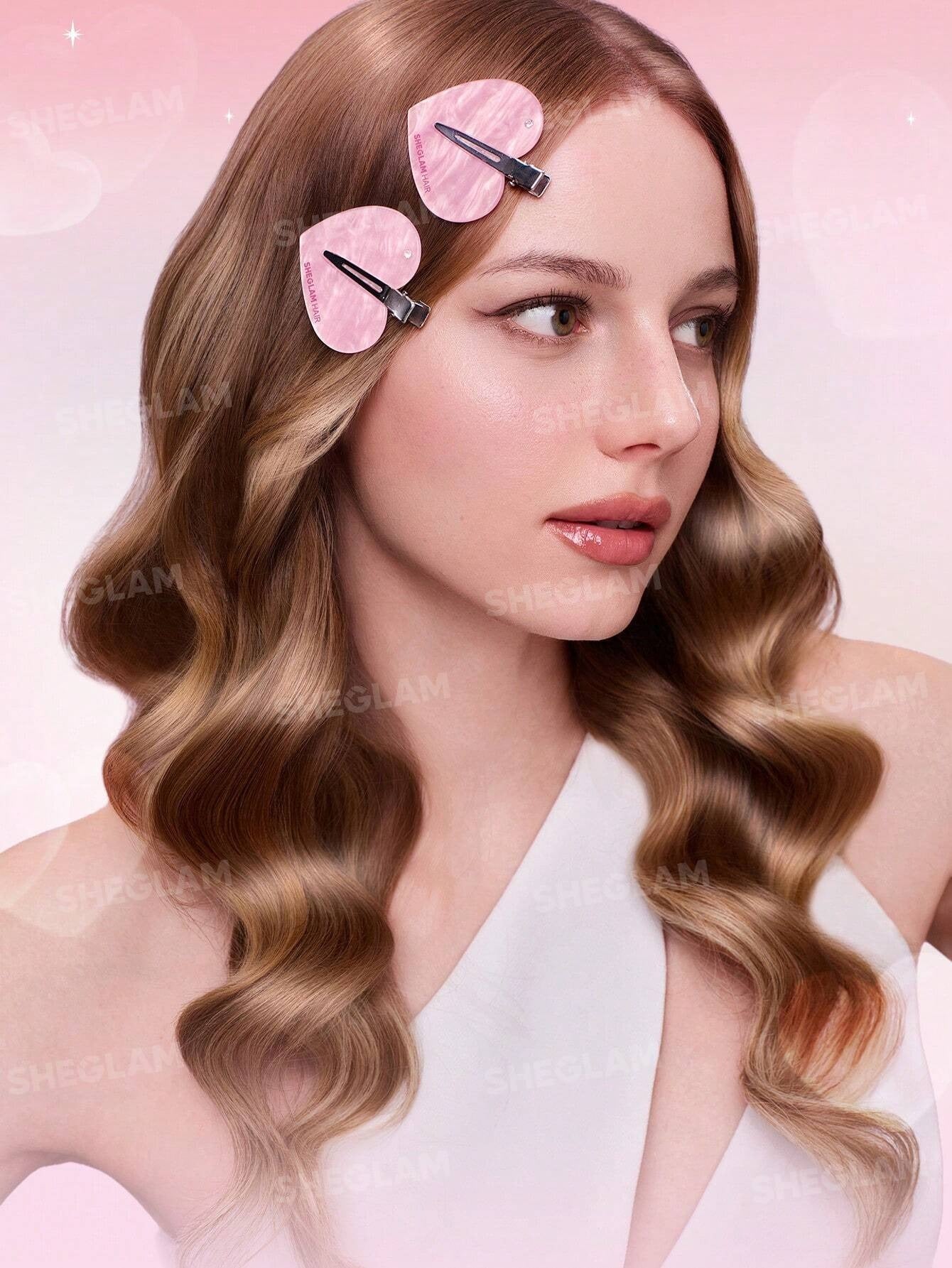 SHEGLAM HAIR مشبك شعر كريستالي وردي لتثبيت أنيق دون تشابك