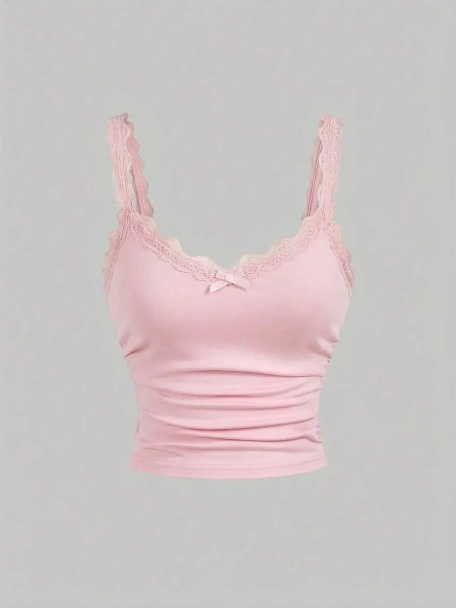 SHEIN MOD طقم 3 توبات نسائية كامي قصيرة بحمالات رفيعة وتفاصيل دانتيل متعدد الألوان