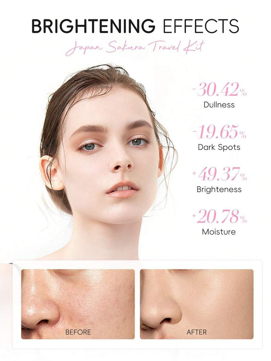 LAIKOU مجموعة عناية بالبشرة 4 قطع بزهر الكرز تشمل واقي شمس وكريم ومنظف