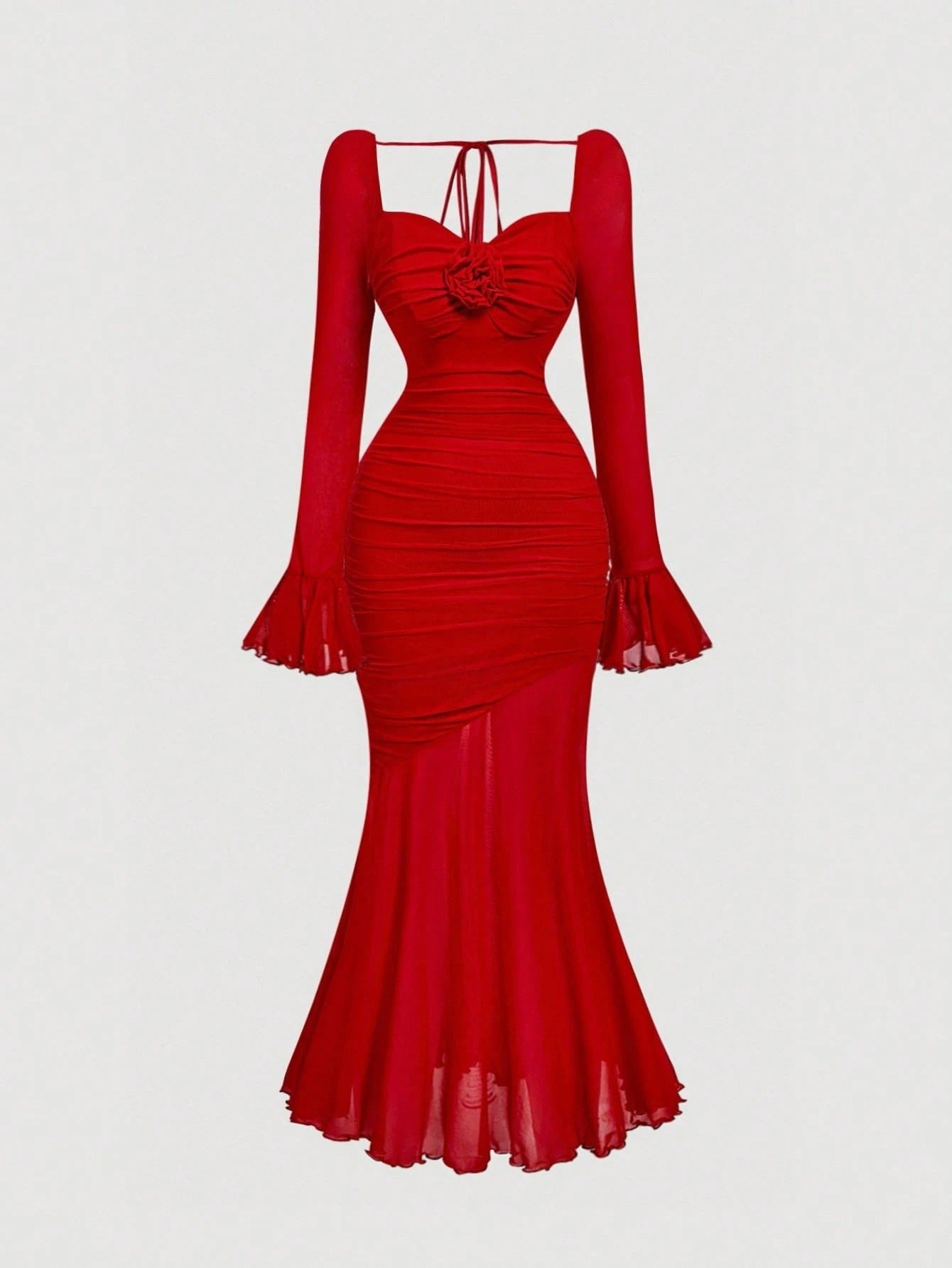 SHEIN MOD فستان أحمر كبير الحجم بأكمام جرس وتصميم ذيل السمكة