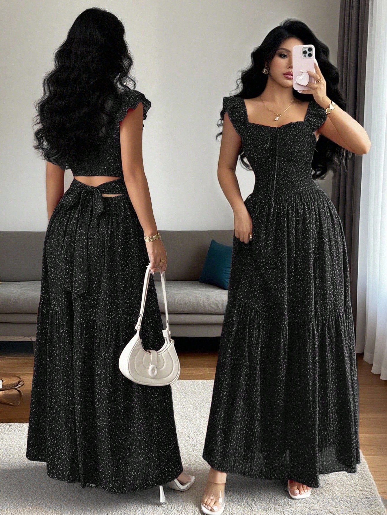 SHEIN Selianne فستان صيفي بنقشة نقاط وظهر مكشوف مع ربطة
