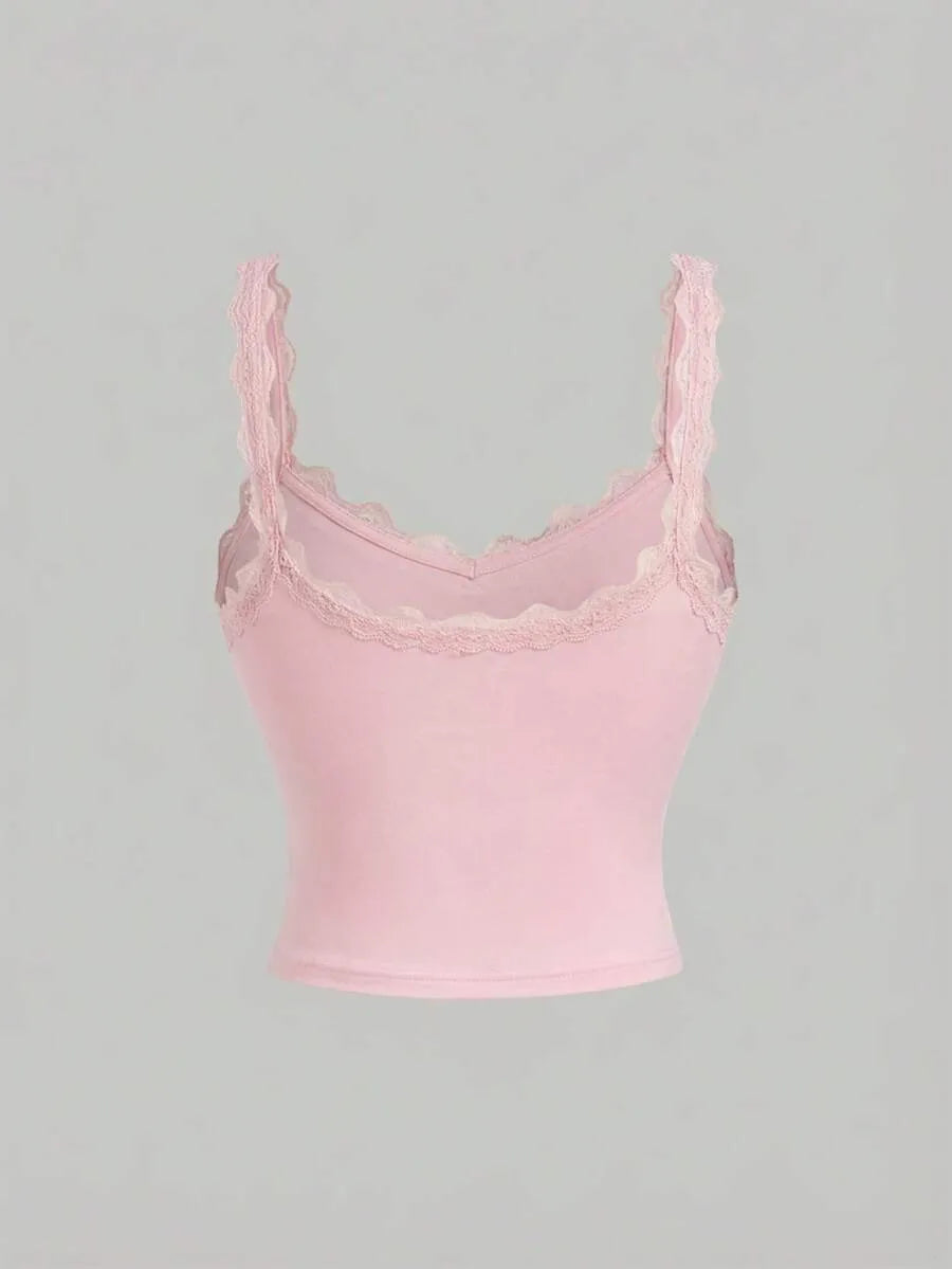 SHEIN MOD طقم 3 توبات نسائية كامي قصيرة بحمالات رفيعة وتفاصيل دانتيل متعدد الألوان
