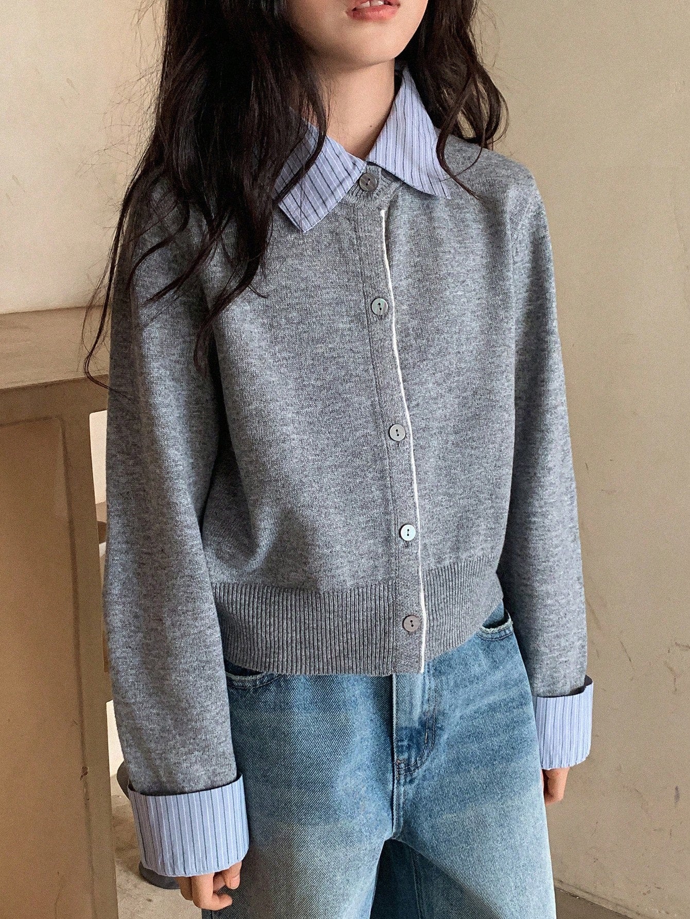 SHEIN كارديجان مخطط للفتيات المراهقات تصميم بسيط وعصري