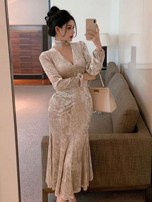 SHEIN DAZY فستان سهرة راقي بلون ناعم بلون شامباني