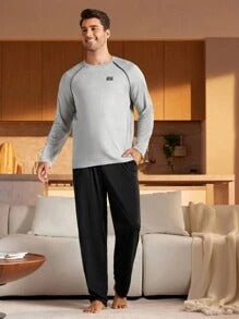 SHEIN توب نوم رجالي بأكمام طويلة وياقة دائرية